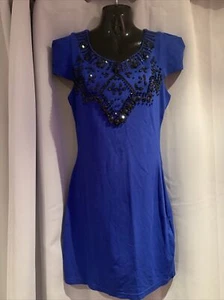 E. Womens Size 12 Lipsy Blue Dress STRETCH SMART WORK FORMAL SEQUINS BEAD - Picture 1 of 10