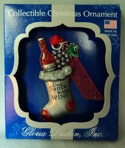 CHRISTMAS HOLIDAY STOCKING WINE BOTTLE THEME ORNAMENT - Picture 1 of 3