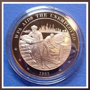 1935 WPA Aids Arbeitslose ~ Works Progress Admin.FRANKLIN Mint Solid BRONZE Medal - Bild 1 von 5