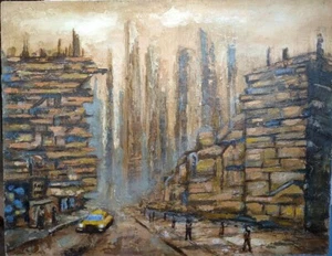 Gemälde Stadt Acryl Leinwand 19""x14"" Ukraine Charkiw Kunst Künstler Bild - Bild 1 von 2