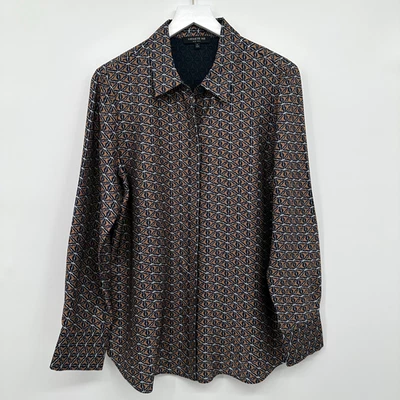 Blusa Top Blusa Lafayette 148 New York Grande 100% Seda Abotonada Manga Larga Foto 1 de 4