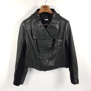 Annette Görtz Lederjacke Damen Gr. 46 Grau Schwarz Biker Jacke Asymmetrisch - Picture 1 of 9