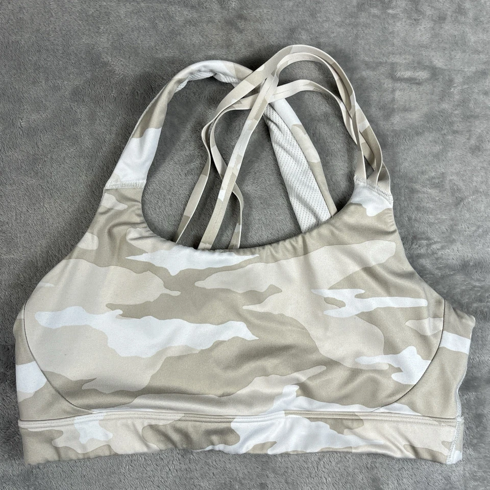 Sujetador deportivo Athleta Run Free blanco camuflado talla M con tiras entrenamiento correr SIN ALMOHADILLAS Foto 1 de 4