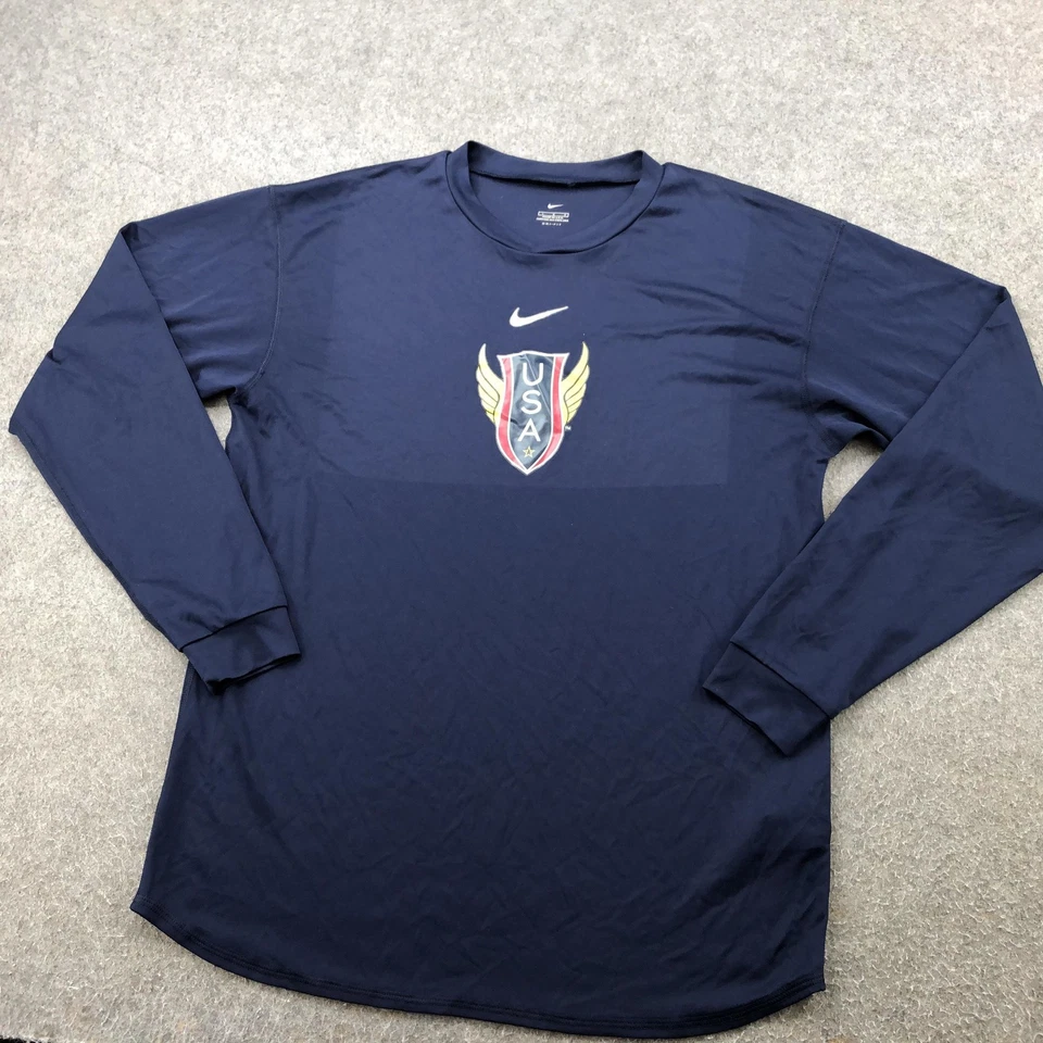 Camisa EE. UU. Para Hombres Grande Azul Marino Manga Larga Nike Dri Fit Correr Pista y Campo Foto 1 de 4
