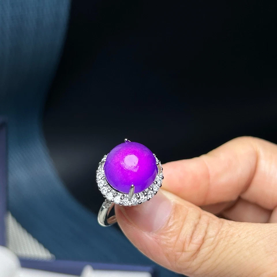 Natural Icy Purple Jade jadeite Vintage Women Adjustable Size Ring - Image 1 of 4