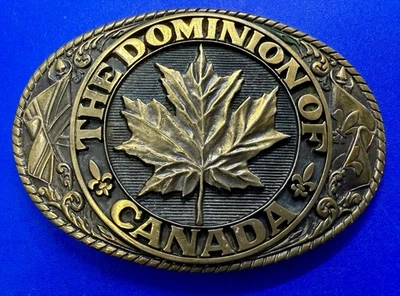 The Dominion of Canada Maple Leaf Solid Brass Tony Lama Vintage Belt Buckle - Image 1 of 4