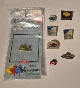 CANADA Travel Souvenir Lapel Pin Lot  Colorado Springs Wyoming Buffalo Lot Of 8 - Picture 1 of 7