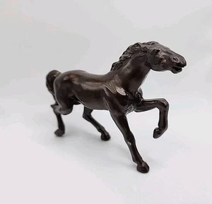 Vintage Cast Metal Mustang Horse Cold Painted Dark Bronze Paper Weight Figurine - Picture 1 of 19