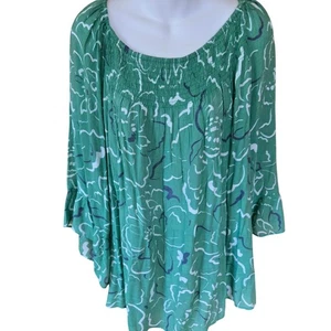 Top Campesino Zac & Rachel Talla 3X Verde Manga 3/4 Calado Cuello Redondo Fluido Boho - Imagen 1 de 15