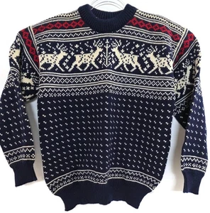 Dale Of Norway Sweater Mens Large Blue Wool Nordic Reindeer Pullover Ski Knit - Picture 1 of 8