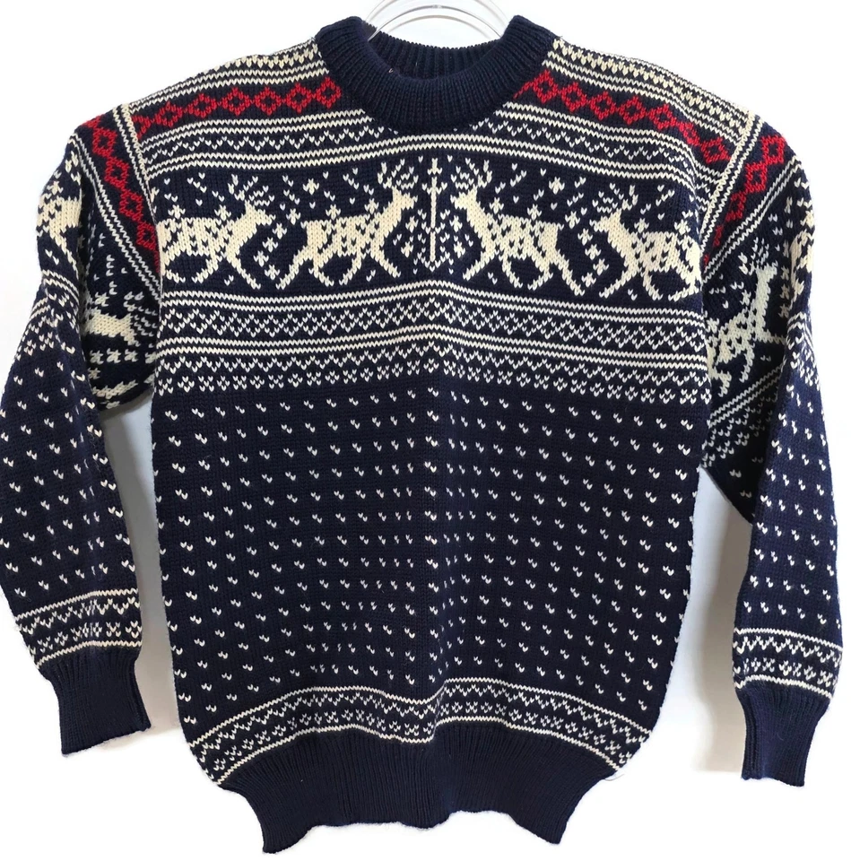 Dale Of Norway Sweater Mens Large Blue Wool Nordic Reindeer Pullover Ski Knit - Image 1 of 4