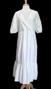GB Gianni Binni White Summer Cotton Dress Women's XL Puff Sleeve Prairie NEW - Picture 1 of 5