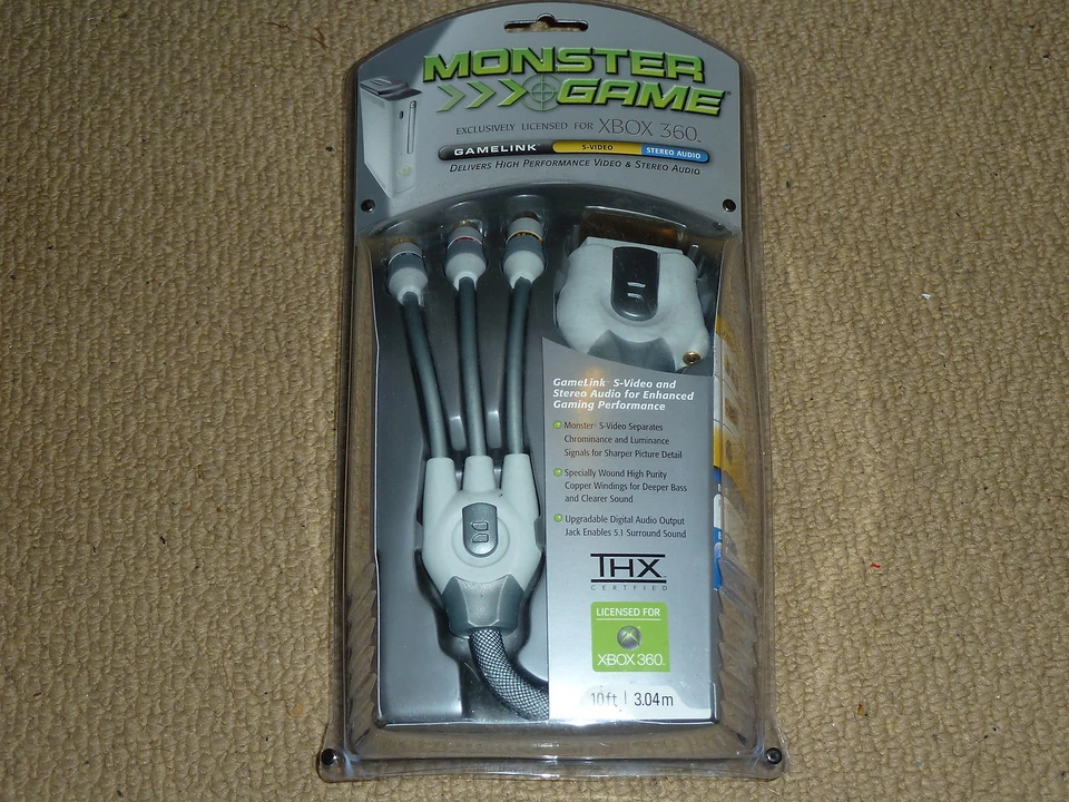 MICROSOFT XBOX 360 Monster Cable S-VIDEO + DIGITIAL AUDIO OUT TV LEAD BRAND NEW! - Image 1 of 1