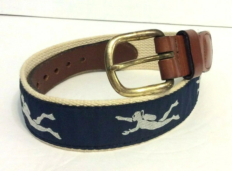 Leather Man Beige Canvas Belt w/ Scuba Diver on Blue Ribbon Size 28 - Изображение 1 из 4