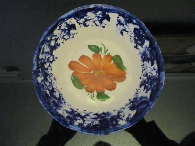 Винтажная деревенская кухонная примитивная фаянсовая чаша с ручной росписью кобальтовый синий цветочный узор! - Изображение 1 из 4