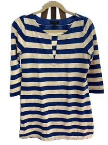 J. Crew Women's Cotton Blue White Stripe V Neck Quarter Sleeve Mini Dress XS - Picture 1 of 3