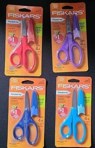 4 units - Fiskars Pointed-Tip Kids Scissor with Eraser Sheath 5"- Random Colors - Picture 1 of 9