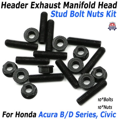 Header Exhaust Manifold Head Stud Bolt Nut Kit For Honda Acura B D Civic Integra - Image 1 of 4
