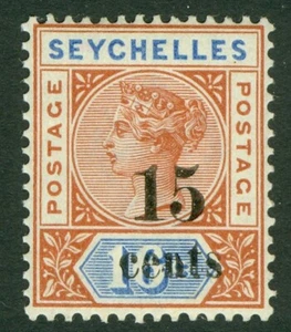 SG 19 Seychelles 1893. 15c on 16c. Fine unmounted mint CAT £32 - Picture 1 of 1