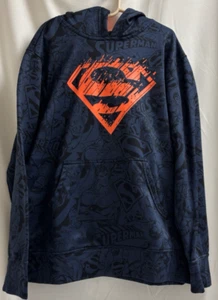 Superman Hoodie Youth Size L 10/12 Dark Blue Orange Accents Justice League  - Picture 1 of 10