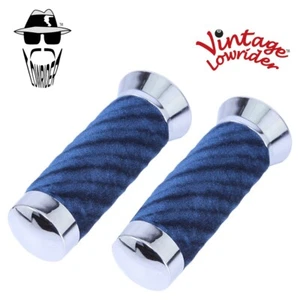 Original Lowrider Velour Swirl Grips With Chrome End Cap Lowrider Bicycle BLUE. - Picture 1 of 1