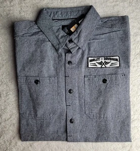 NWT Harley Davidson Men Micro Stripe Mechanic Grey Shirt SIZE M 99022-16VM Slim - Picture 1 of 9