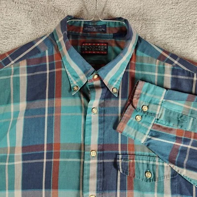 Camisa De Colección Roundtree & Yorke Para Hombres XL Glasgow Guinga Camisa Abotonada Azul Foto 1 de 4