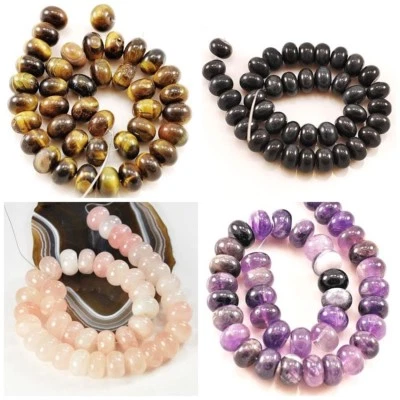 Piedras Preciosas Naturales Amatista Cuarzo Rosa Ojo de Tigre Ónix Rondelle Cuentas 14x8mm 15" Foto 1 de 2