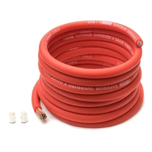 5 METRES CCA 0 GAUGE RED POWER CABLE COPPER CLAD ALUMINIUM 0 AWG INC FERRULES - Picture 1 of 3
