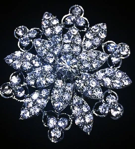 USA BROOCH PIN Rhinestone Crystal Gemstone Bridal Wedding Queen Cake Silver 1 - Picture 1 of 3