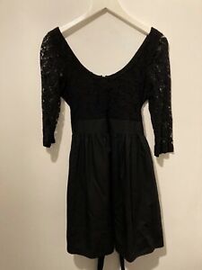 Topshop black lace body w cotton skirt ballerina style belted dress size 12 New!
