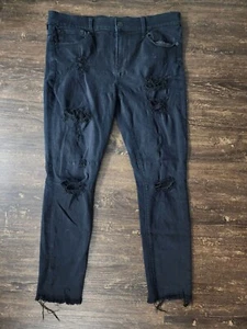 Express Black Mid Rise Distressed Ankle Legging Jeans Size 12 Black Denim Women - Picture 1 of 6