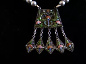 Antique Silver Chinese Filigree Cannetille Enamel Pendant Necklace "Magnificent" - Picture 1 of 12
