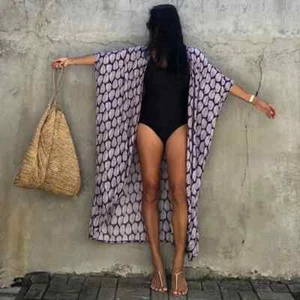 Beach Cover Ups for Swimwear Women Black Tie Dye Kimono Swimsuit Summer Dress - Picture 1 of 46