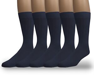 EMEM Men's Ribbed Cotton Classic Crew Dress Socks 5-Pack, Big and Tall Available