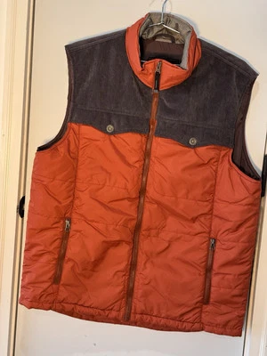 Prana Puffer Vest Mens X-LRG Orange Corduroy Henna Hoffman Full Zip - Image 1 of 4