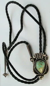 Impresionante Corbata Bolo Turquesa Plata Esterlina/Moneda Navajo De Colección Puntas Largas Elegante - Imagen 1 de 8