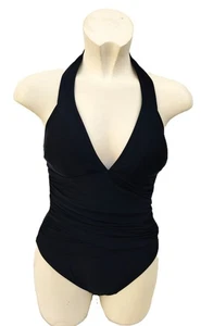 Black Wrap Swimsuit New Look Halter Neck Non Wired Swimming Costume Size 10 - Picture 1 of 18