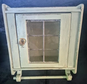 Vintage Shabby Chic Kitchen/Bathroom Cupboard With Lead Window And Towel Rail - Picture 1 of 5