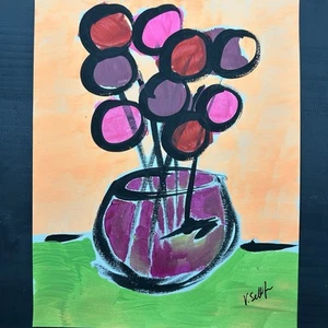 Floral Art Original Abstract Flower 8x10 Painting Modern Pop Art Minimalist - Picture 1 of 8