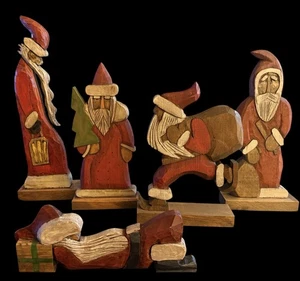 Arte popular vintage de Papá Noel en madera tallada a mano de los años 90 firmado por 'Hearst' - Imagen 1 de 10