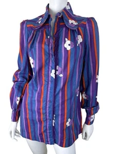 Vintage original 1960s spoon collar Purple Orange Daisy mini Shirt dress UK10 - Picture 1 of 9
