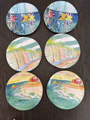 Anthropologie Sunscene Plates Set of 6  Blakely Made Melamine Salad Plates 6.75” - Image 1 of 4
