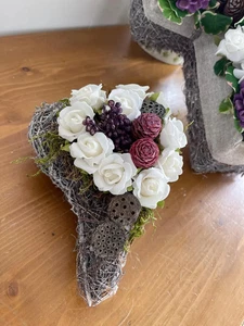 Grabschmuck Herz 20cm Lila Urnengrab Grabgesteck Schale Gesteck Blumengesteck - Bild 1 von 6