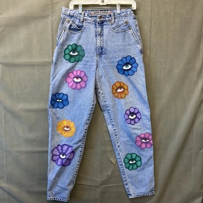 Jeans vintage Y2K Zena azul denim 100 % algodón para mujer talla 12 flores pintadas Foto 1 de 4
