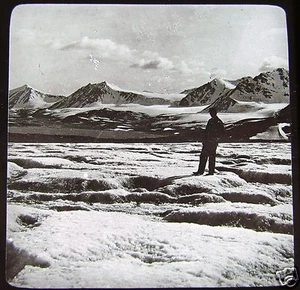 Linterna mágica de vidrio tobogán CAMPOS DE NIEVE EN BELLSUND C1900 NORUEGA - Imagen 1 de 2