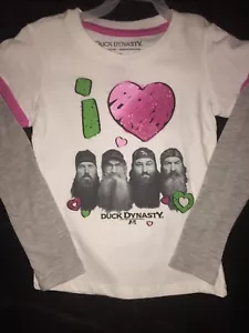 I Heart Duck Dynasty Long Sleeve White T-shirt Girl's Size Small 6 - Picture 1 of 3