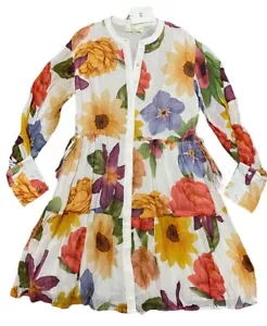 Carolina K Sz M Josefina Short Dress Florals Cream Button-Front New - Picture 1 of 8