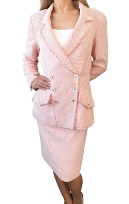 CHANEL винтажный 97P CC Mark логотип Tweed куртка юбка комплект #38 оранжевый белый хлопок - Изображение 1 из 4