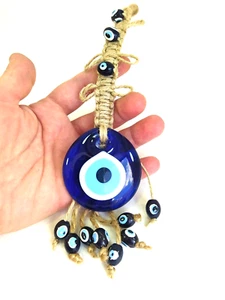 Evil Eye Glass Bead Macrome Wall Hanging, Turkish Handmade Amulet, Nazar Decor - Picture 1 of 8